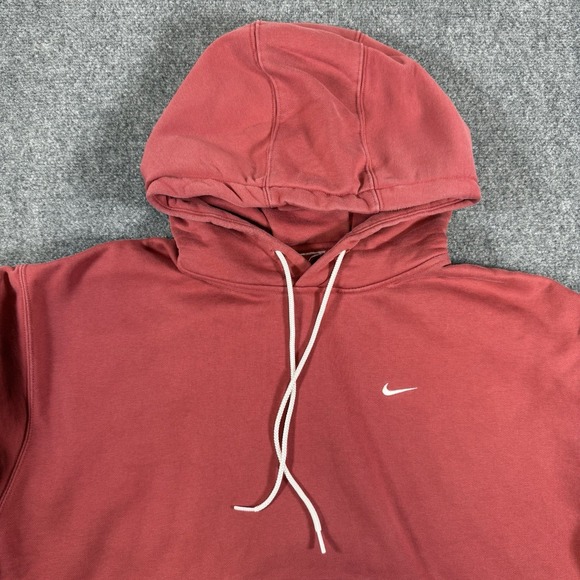 Nike Solo Swoosh Fleece Hoodie Men's Medium Coral Pullover Heavyweight Loose Fit - Picture 3 of 9